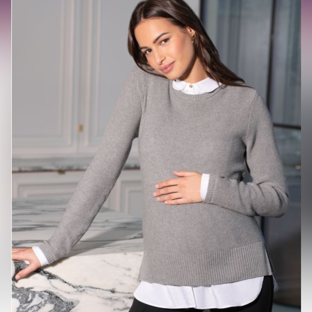 Mock Shirt Cotton Mix Maternity & Nursing Sweater
